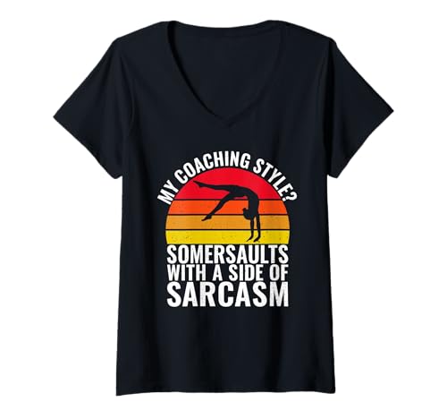 Damen Saltos mit einer Seite des Sarkasmus Gymnastik-Trainer T-Shirt mit V-Ausschnitt Damen Saltos mit einer Seite des Sarkasmus Gymnastik-Trainer T-Shirt mit V-Ausschnitt von Gymnastics Coach Gifts