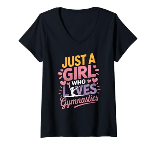 Damen Nur EIN Mädchen, das Gymnastikathletin liebt Turnermädchen T-Shirt mit V-Ausschnitt von Gymnastics Lover Apparel for Girls