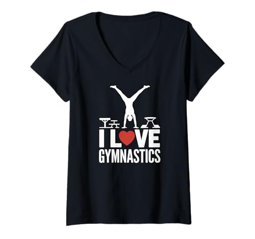 Damen I Love Gymnastics Enthusiast Handstand-Design T-Shirt mit V-Ausschnitt Damen I Love Gymnastics Enthusiast Handstand-Design T-Shirt mit V-Ausschnitt von Gymnastics Passion Sports Fun Handstand Strength