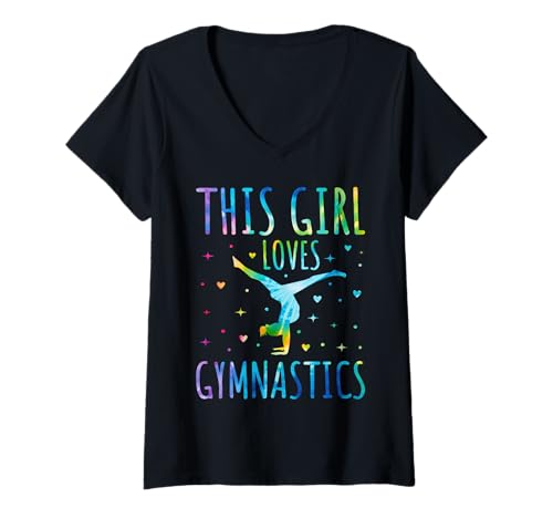 Damen Bunte Batik-Turnübungen für Junge Sportler T-Shirt mit V-Ausschnitt Damen Bunte Batik-Turnübungen für Junge Sportler T-Shirt mit V-Ausschnitt von Gymnastics Sport Lover This Girl Loves Gymnastics