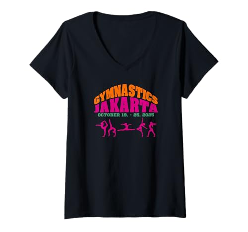 Damen Turnen Jakarta 2025 Gymnastik Sport International Outfit T-Shirt mit V-Ausschnitt Damen Turnen Jakarta 2025 Gymnastik Sport International Outfit T-Shirt mit V-Ausschnitt von Gymnastik Turnen Wettbewerb Fan Germany Jakarta