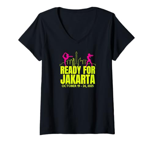 Damen Turnen Jakarta 2025 Gymnastik Sport International Outfit T-Shirt mit V-Ausschnitt Damen Turnen Jakarta 2025 Gymnastik Sport International Outfit T-Shirt mit V-Ausschnitt von Gymnastik Turnen Wettbewerb Fan Germany Jakarta