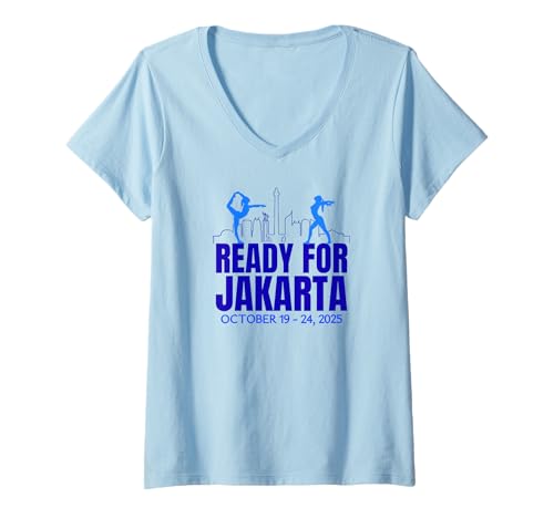 Damen Turnen Jakarta 2025 Gymnastik Sport International Outfit T-Shirt mit V-Ausschnitt Damen Turnen Jakarta 2025 Gymnastik Sport International Outfit T-Shirt mit V-Ausschnitt von Gymnastik Turnen Wettbewerb Fan Germany Jakarta