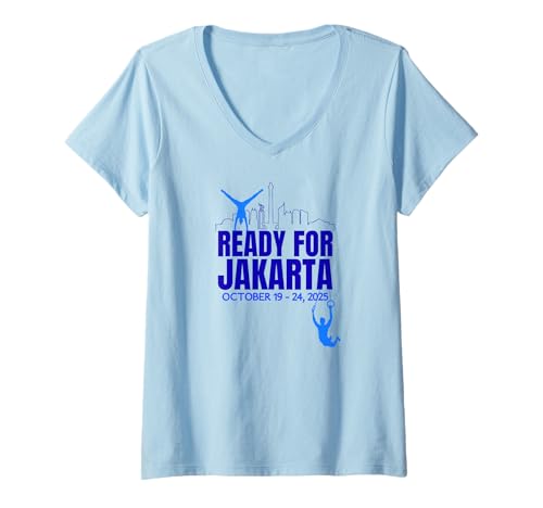 Damen Turnen Jakarta 2025 Gymnastik Sport International Outfit T-Shirt mit V-Ausschnitt Damen Turnen Jakarta 2025 Gymnastik Sport International Outfit T-Shirt mit V-Ausschnitt von Gymnastik Turnen Wettbewerb Fan Germany Jakarta