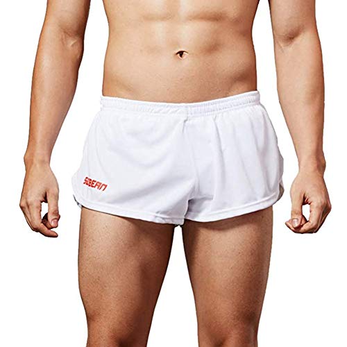 Gymskop Herren Laufshorts Quick Dry Workout Marathon Shorts mit Mesh Liner Weiß 2XL von Gymskop