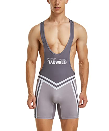 Gymskop Herren Wrestling Singuletts Athletic Supporters Slim Fit Sport Bodysuit Einteilige ärmellose Active Wrestling Trikot Gewichtheben Jumpsuits 04 Grau 2XL von Gymskop