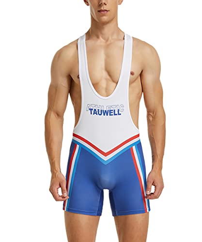 Gymskop Herren Wrestling Singuletts Athletic Supporters Slim Fit Sport Bodysuit Einteilige ärmellose Active Wrestling Trikot Gewichtheben Jumpsuits 04 Weiß 2XL von Gymskop