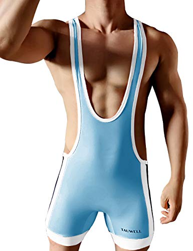 Gymskop Herren Wrestling Singuletts Athletic Supporters Slim Fit Sport Bodysuit Einteilige ärmellose Active Wrestling Trikot Gewichtheben Jumpsuits Hellblau XL von Gymskop