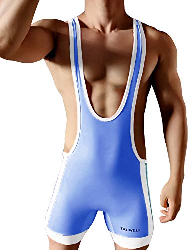 Gymskop Herren Wrestling Singuletts Athletic Supporters Slim Fit Sport Bodysuit Einteilige ärmellose Active Wrestling Trikot Gewichtheben Jumpsuits Himmelblau 2XL von Gymskop