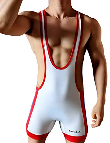 Gymskop Herren Wrestling Singuletts Athletic Supporters Slim Fit Sport Bodysuit Einteilige ärmellose Active Wrestling Trikot Gewichtheben Jumpsuits Weiß L von Gymskop