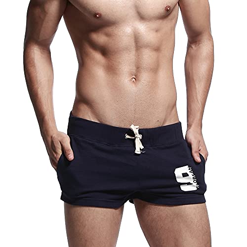 Herren Laufshorts Workout Bodybuilding Trainingsshorts Atmungsaktive Baumwolle 3" Inseam Gym Short Shorts Dunkelblau 2XL von Gymskop