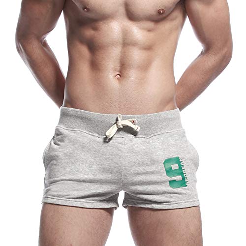 Herren Laufshorts Workout Bodybuilding Trainingsshorts Atmungsaktive Baumwolle 3" Inseam Gym Short Shorts Grau 2XL von Gymskop