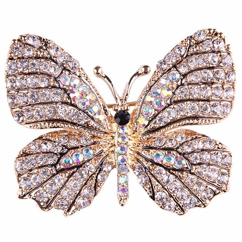 Gyn&Joy BZ030 Schmetterlings-Brosche mit Strasssteinen, Metall, Kristall von Gyn&Joy