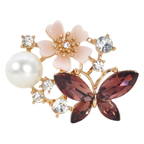 Gyn&Joy Damen-Blumen- und Schmetterlings-Brosche, Schmuck mit Kunstperlen und Kristallen, Metall, Kristall-Strass von Gyn&Joy