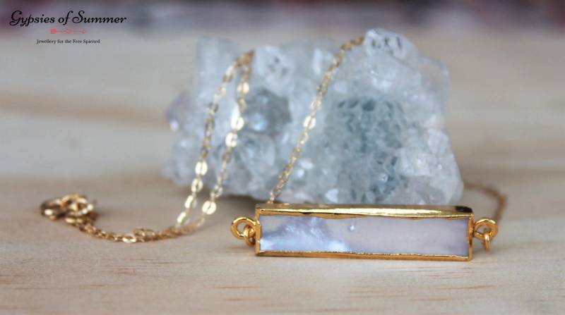 Perlmutt Barren Feine Goldkette/14K Gold Filled Halskette Weiße Minimal von GypsiesOfSummer