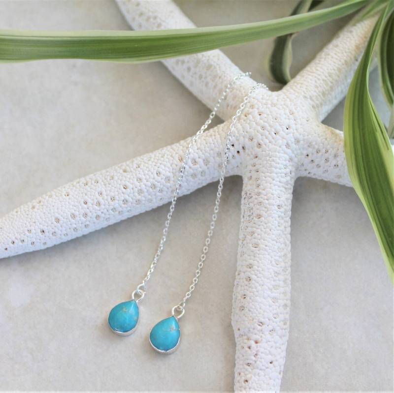 Türkis Silber Threader Ohrringe/Edelstein Tropfen Teardrop Kette von GypsiesOfSummer