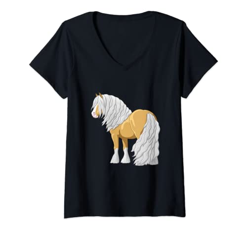 Damen Palomino Gypsy Vanner Irish Cob Draft Pferd Liebhaber Geschenk T-Shirt mit V-Ausschnitt Damen Palomino Gypsy Vanner Irish Cob Draft Pferd Liebhaber Geschenk T-Shirt mit V-Ausschnitt von Gypsy Horse Art by CSForest