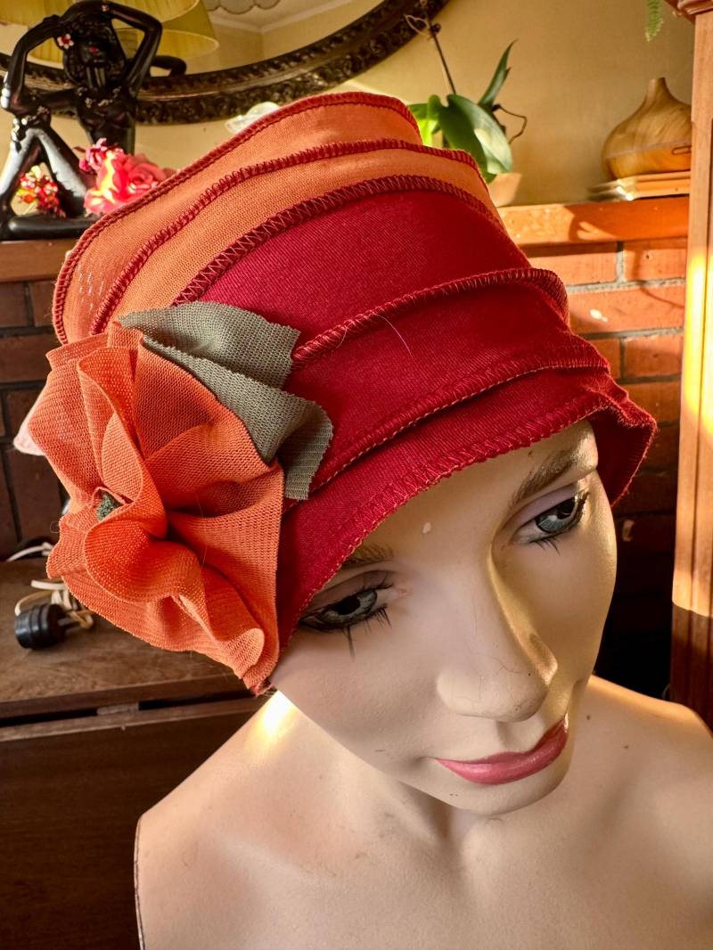 Damen Mütze Chemo Rot Orange von GypsyLoveHeadbands