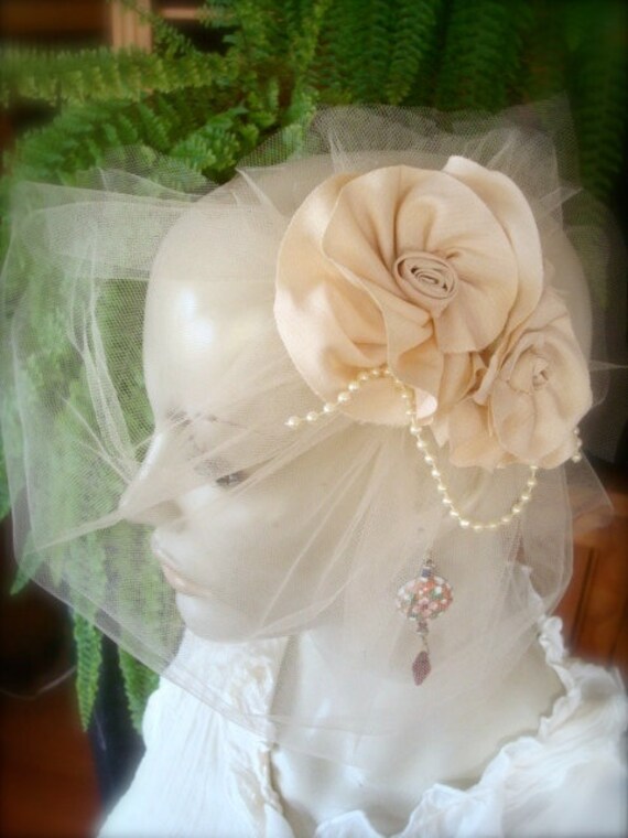 Hochzeit Stirnband Rosa Blume Bridal Haarteil Creme Fascinator Braut Seidenblumen von GypsyLoveHeadbands