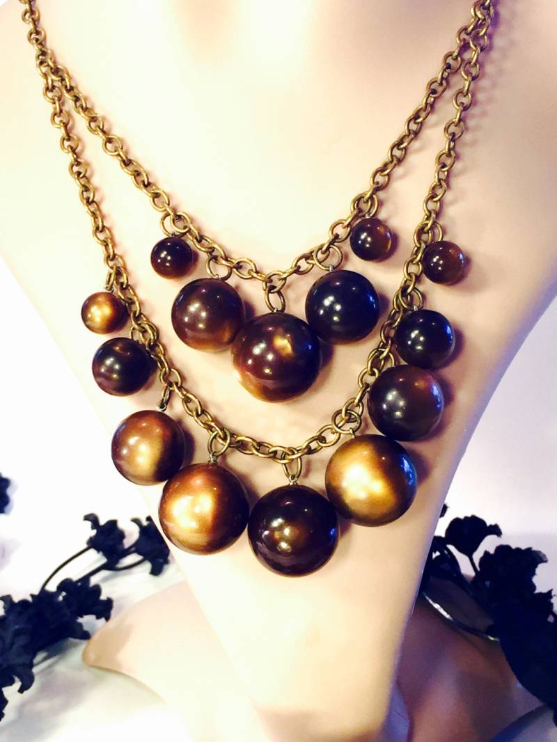 Art Deco Tigerauge Brown Marmor Lucite Ball Vintage Cha Lätzchen Selbstgemachte Halskette von GypsyRoadStudio