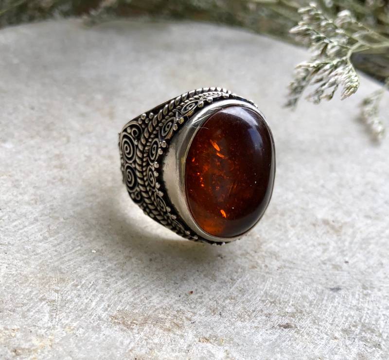 Hübscher Sterling Silber Honig Bernstein Vintage Ring von GypsyRoadStudio