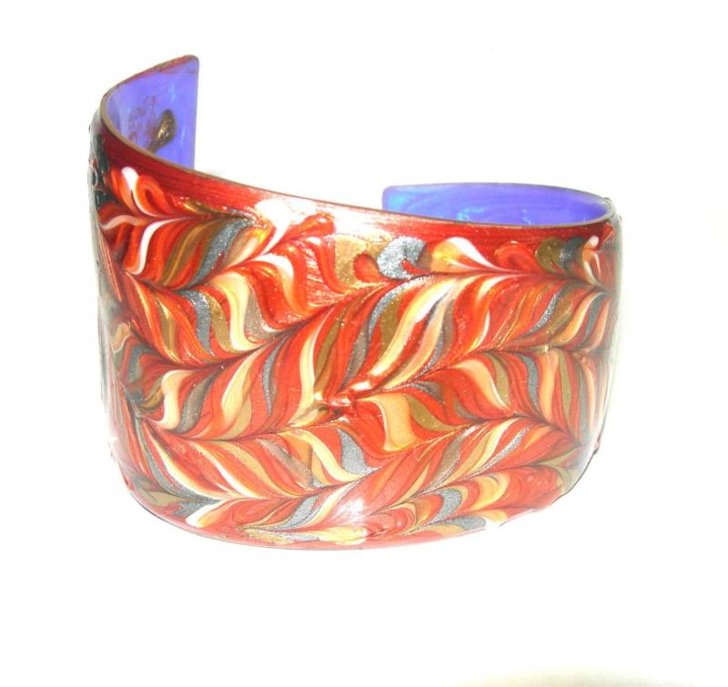 Midcentury Handwerker Designer Emailliertes Kupfer Vintage Armband Gesengt von GypsyRoadStudio