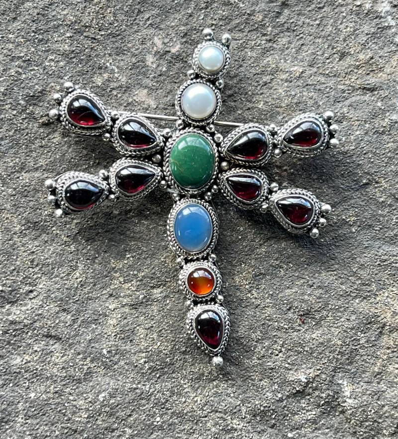 Multi Edelstein Sterling Silber Libelle Vintage Brosche Halskette Anhänger von GypsyRoadStudio