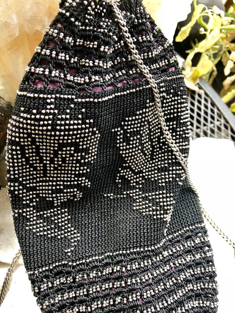 Wunderschöne 1920Er Jahre Art Deco Cut Stahl Schwarz Häkeln Silber Kette Vintage Tasche von GypsyRoadStudio