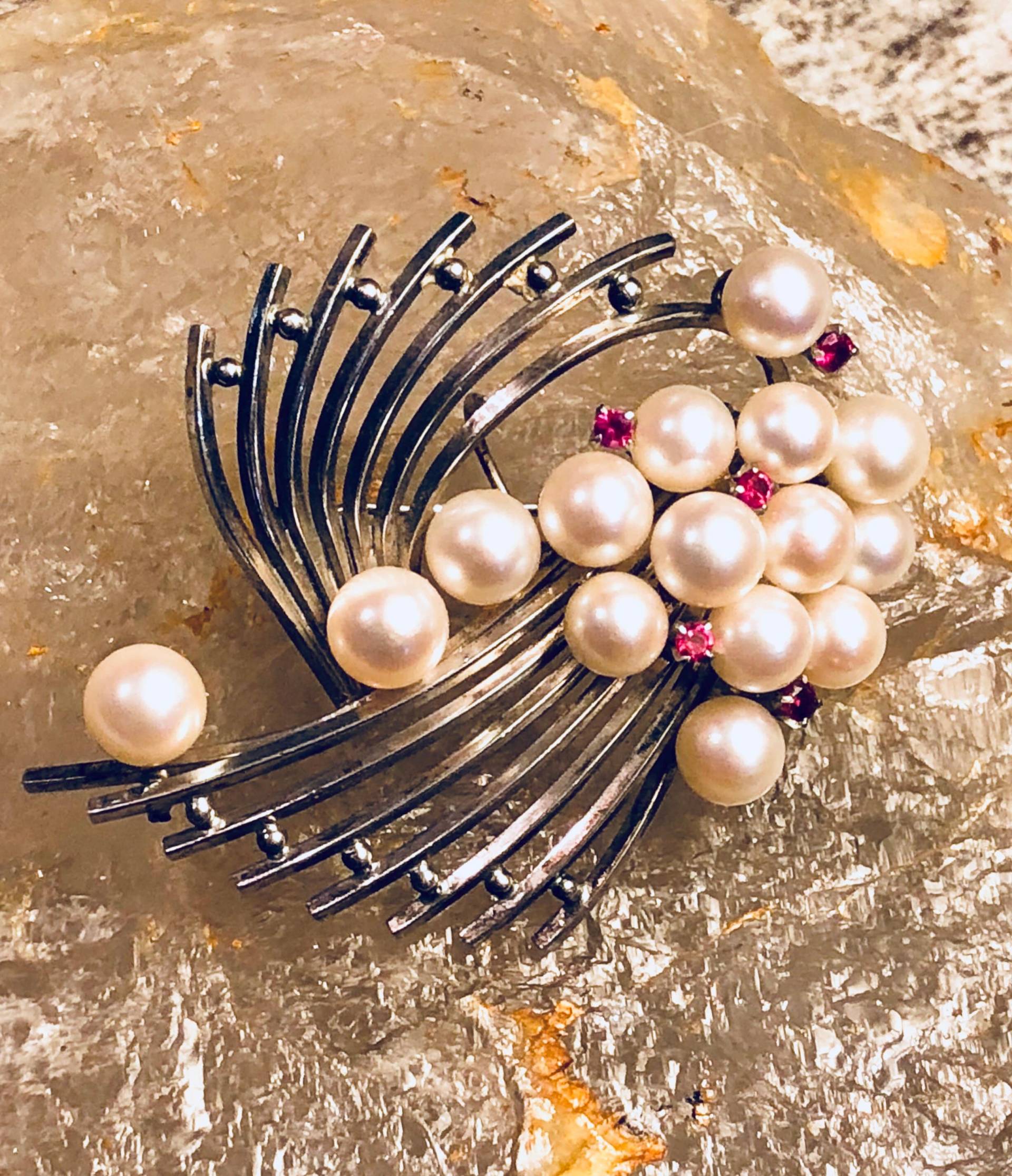 Wunderschöne Art Deco Sterling Silber Perle Rubin Vintage Brosche Schmuck von GypsyRoadStudio