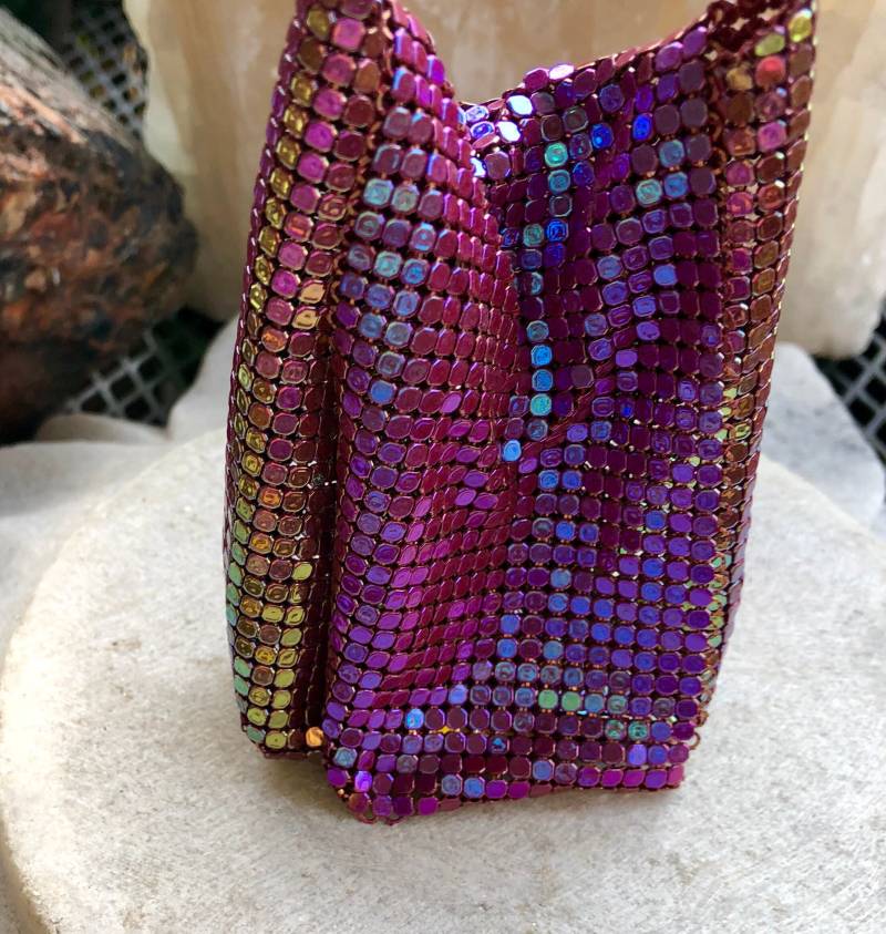 Wunderschöne Disco Metallic Metal Mesh Abendtasche Beutel Halskette von GypsyRoadStudio