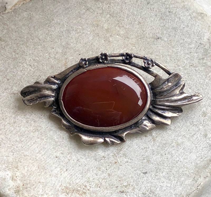 Wunderschöne Jugendstil Sterling Silber Karneol Vintage Brosche von GypsyRoadStudio