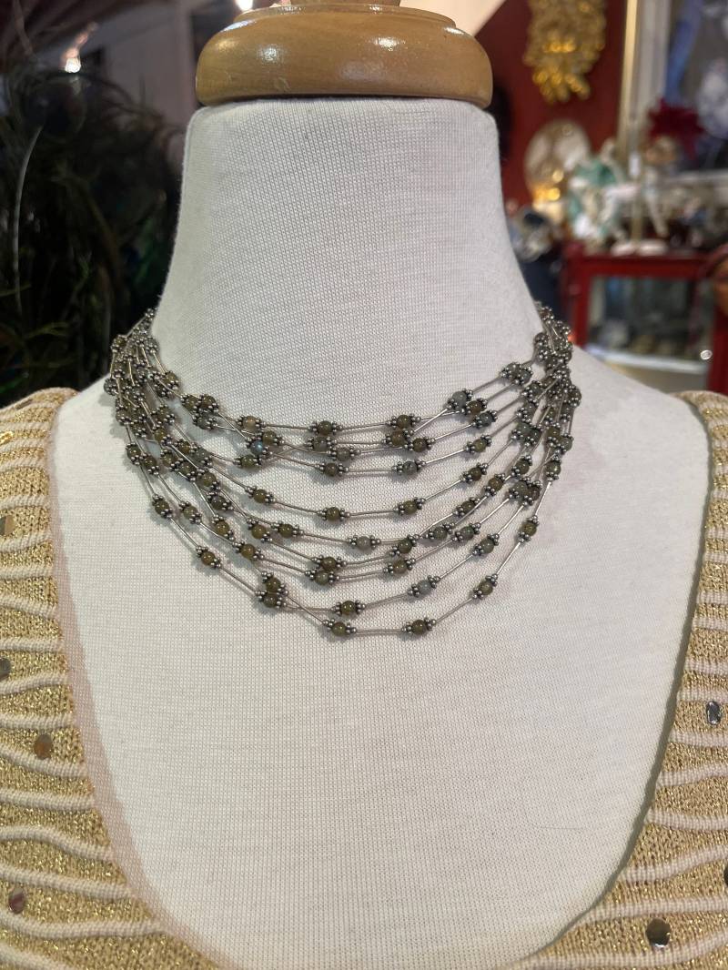 Wunderschöne Labradorit Sterling Silber Vintage Bib Halskette von GypsyRoadStudio