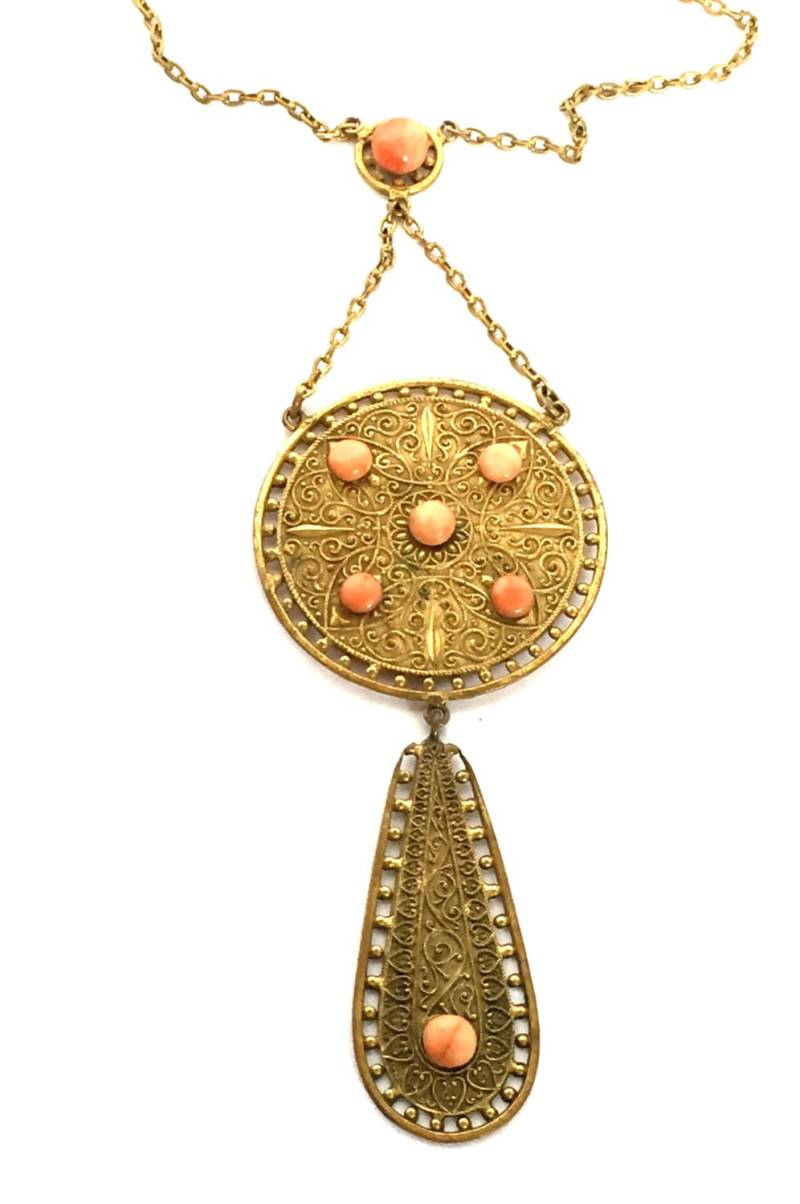 Wunderschöne Renaissance Jugendstil Koralle Gold Fill Vintage Antik Lavaliere Halskette von GypsyRoadStudio