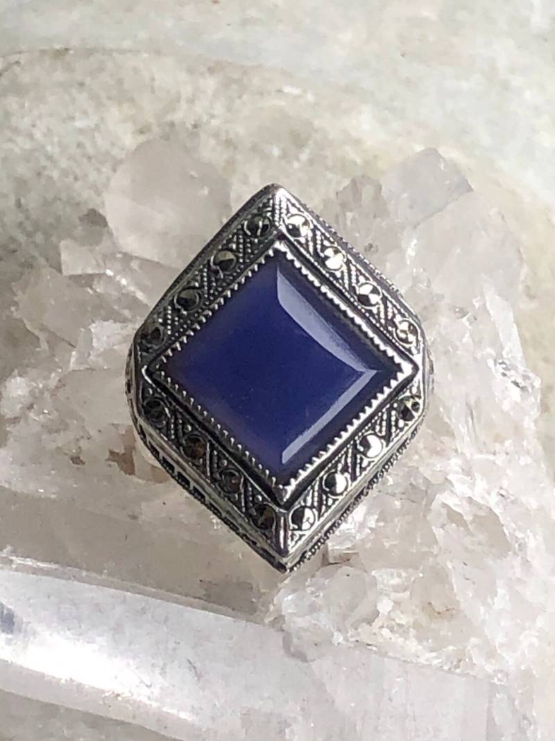Wunderschöner 1920Er Art Deco Filigrane Sterling Silber Markasit Chalcedon Vintage Antik Ring Schmuck von GypsyRoadStudio