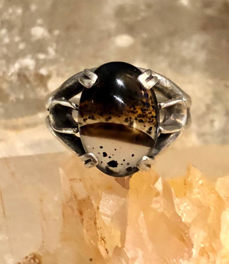 Wunderschöner Gebänderter Achat Sterling Silber Vintage Ring von GypsyRoadStudio
