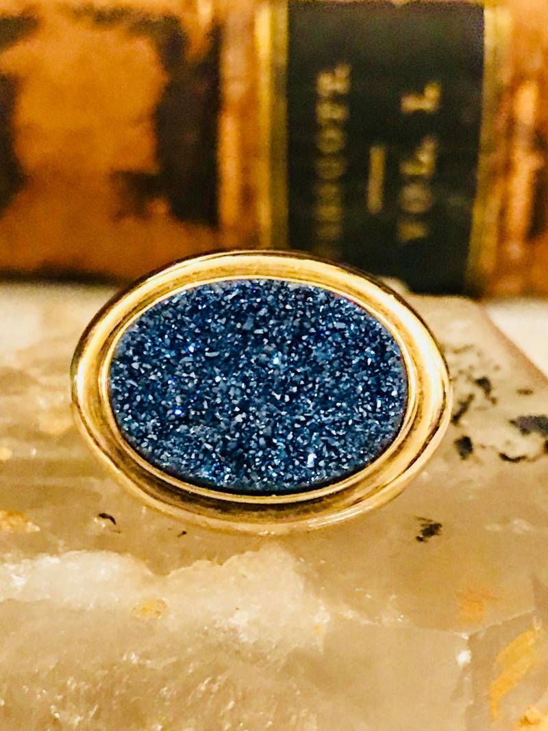 Wunderschöner Moderner Blauer Druzy Kristall Sterling Silber Vintage Ring von GypsyRoadStudio
