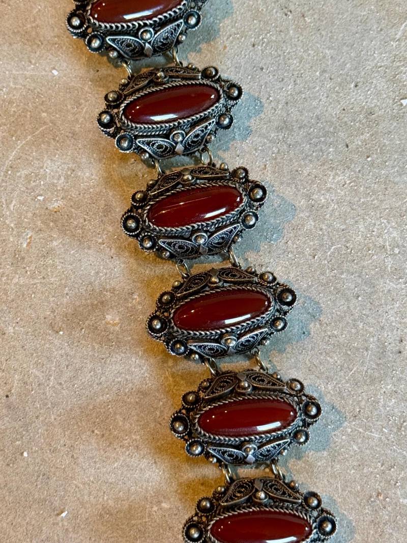 Wunderschönes Seltenes Sterling Silber Filigraner Karneol Vintage Jugendstil Renaissance Armband von GypsyRoadStudio