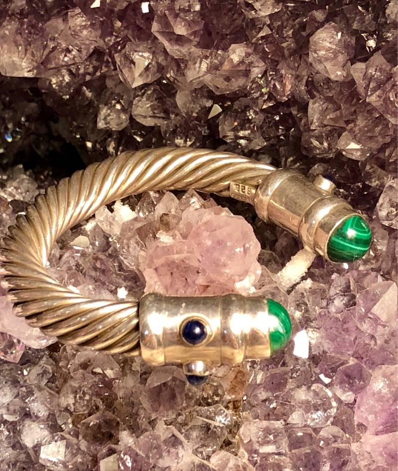 sterling Silber Malachit Lapis Vintage Manschette Armband von GypsyRoadStudio