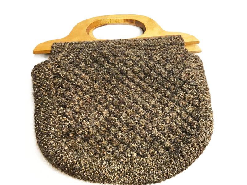 Jahrgang Mitte Jahrhundert Hand Gemacht Wolle Handtasche Mit Holzgriff Jahrgang Mitte Jahrhundert Hand Gemacht Wolle Handtasche Mit Holzgriff von GypsyTradingPost