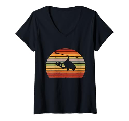 Damen Gyrocopter Vintage Retro Gyroplane Autogyro Luftfahrt T-Shirt mit V-Ausschnitt von Gyroplane Aviation Rotorcraft Flying
