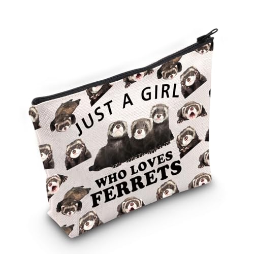 Gzrlyf Frettchen-Make-up-Tasche "Just a Girl Loves Frettchen", Schmuck, Frettchen, Geschenke für Frauen, Frettchenliebhaber, Frettchenbesitzer, Reißverschlusstasche, Just Frettchen 13MB von Gzrlyf