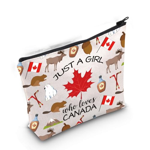 Gzrlyf Make-up-Tasche mit Kanada-Motiv, "Just a Girl Who Love Canada Canada Flag Bag", Kanada, Reise-Souvenir, kanadische Geschenktasche, Kanada-Kosmetiktasche, Nur Kanada von Gzrlyf