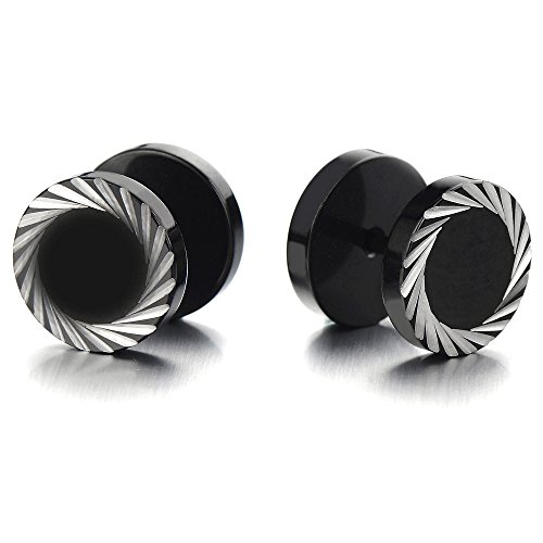 10MM Schwarze Ohrstecker Herren Ohrringe Edelstahl Fakeplugs Fake Plug Tunnel. Ohr-Piercing mit Laser-Muster. 1 Paar von COOLSTEELANDBEYOND