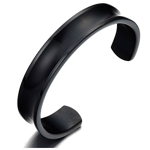 COOLSTEELANDBEYOND Klassiker Schwarze Herren Armband Armreif aus Edelstahl Satiniert Rillendesign von COOLSTEELANDBEYOND
