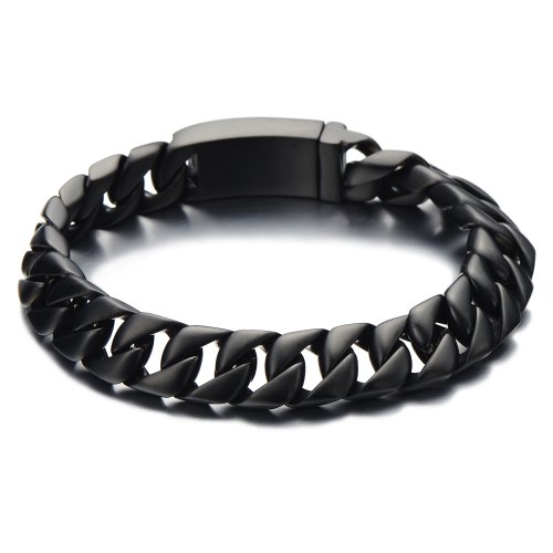 COOLSTEELANDBEYOND Maskulinen Stil Edelstahl Schwarze Panzerkette Herren Armband Gebürstet von COOLSTEELANDBEYOND