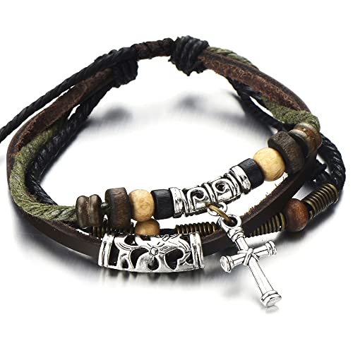 COOLSTEELANDBEYOND Stammes Kreuz Braun Lederarmband Herren Damen Armband Leder Wickeln Schweißband Das Neue Konzept von COOLSTEELANDBEYOND