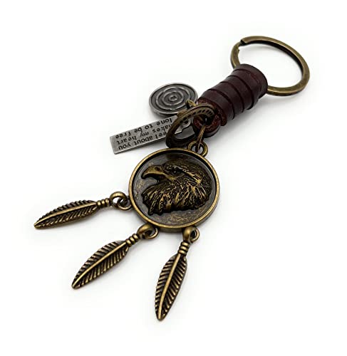 H-Customs Adlerfedern Falke Indianer bronze Leder Schlüsselanhänger Anhänger bronze von H-Customs