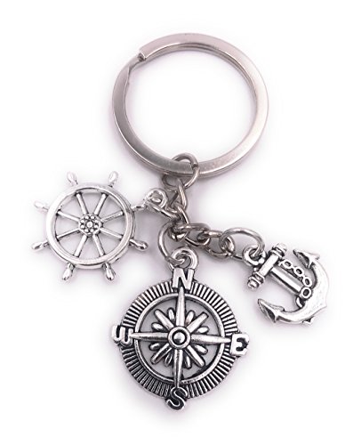 H-Customs Anker Steuerrad Himmelsrichtung Schlüsselanhänger Anhänger Silber aus Metall von H-Customs