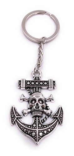 H-Customs Anker Tot Totenkopf Maritim Schlüsselanhänger Anhänger Silber aus Metall von H-Customs