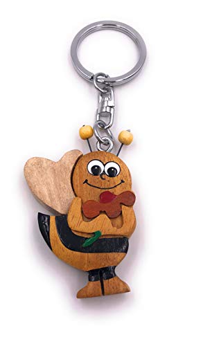 H-Customs Biene Hummel Wespe niedlich Echt Holz Edel Handmade Schlüsselanhänger Anhänger von H-Customs